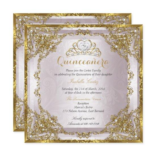 Quinceanera Birthday Gold Pearl Pink Damask