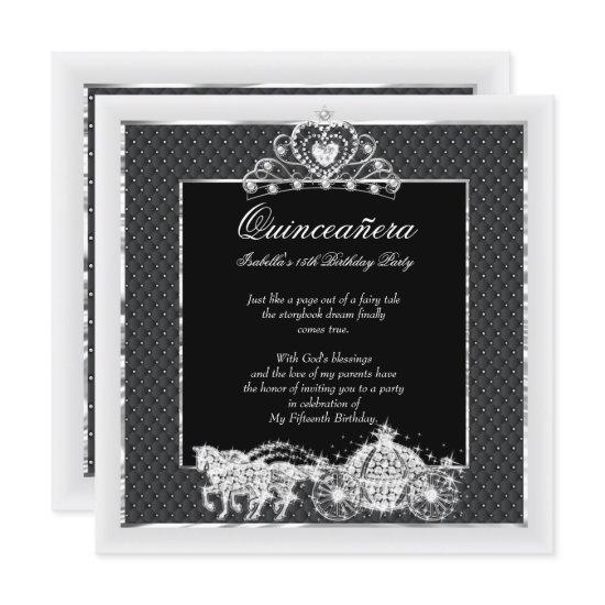 Quinceanera Birthday Horse Carriage Black Silver