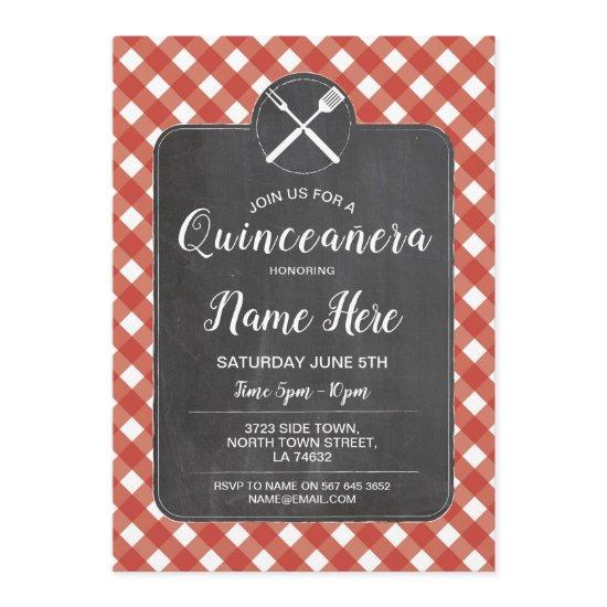 Quinceañera Birthday Party BBQ Red Gingham Chalk