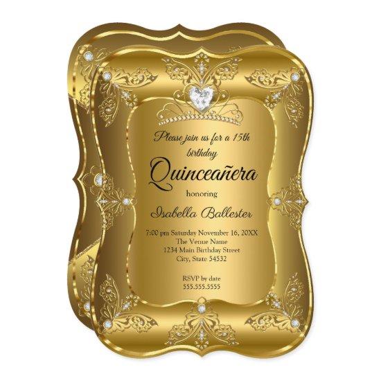 Quinceanera Birthday Party Gold Diamond Tiara