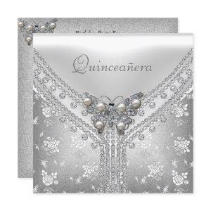 Quinceanera Birthday Party Silver White Butterfly