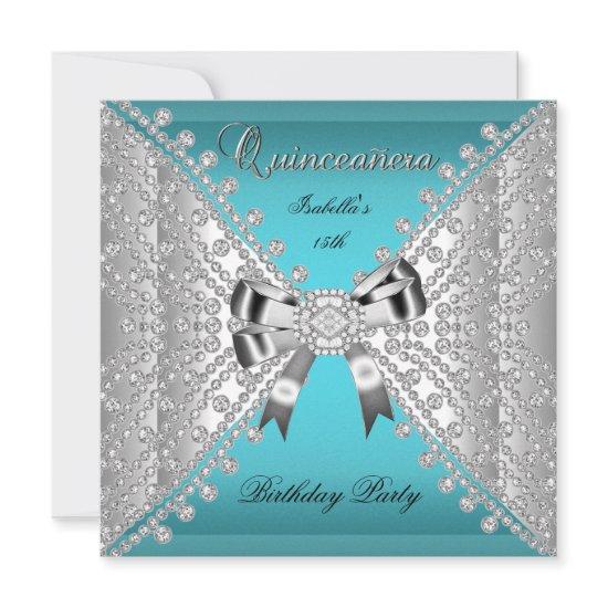 Quinceanera Birthday Party Teal Blue Diamonds