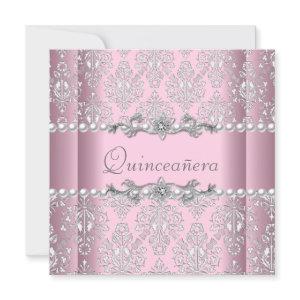 Quinceañera Birthday Pink Silver White Pearl Lace