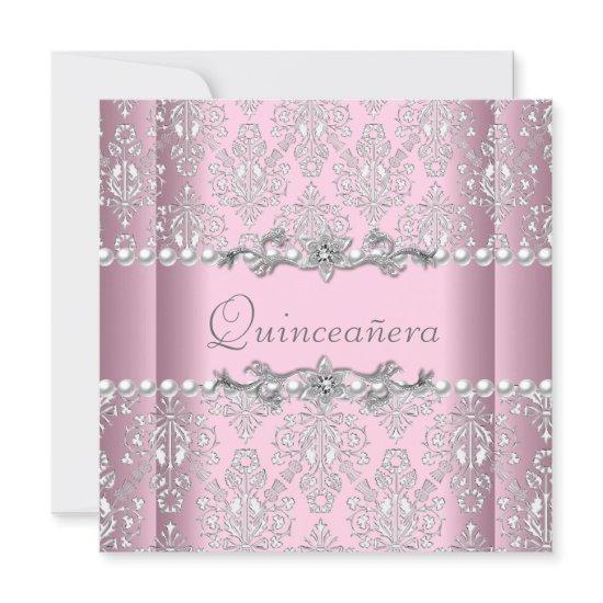Quinceañera Birthday Pink Silver White Pearl Lace