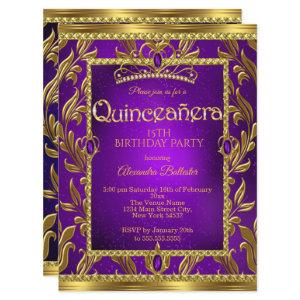 Quinceanera Birthday Purple Blue Tiara Gold