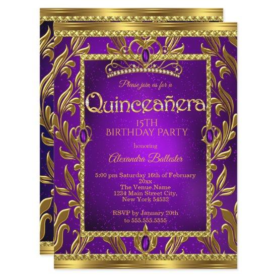 Quinceanera Birthday Purple Blue Tiara Gold