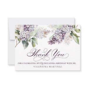 Quinceanera Birthday Purple Lilac Spring Flower Thank You Card