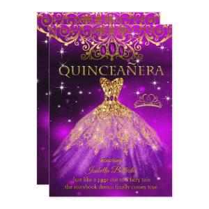Quinceanera Birthday Purple Magenta Tiara Gold