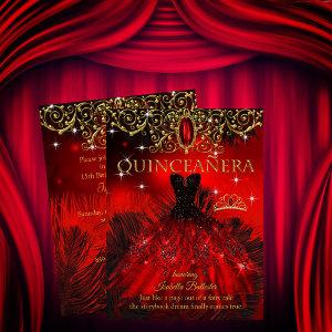 Quinceanera Birthday Red Black Feathers Tiara Gold