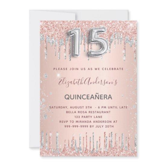 Quinceanera birthday rose gold silver glitter
