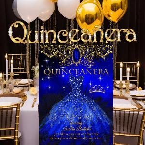 Quinceanera Birthday Royal Blue Feather Tiara Gold