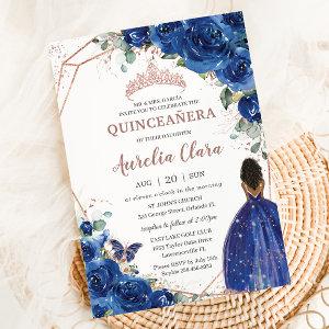 Quinceañera Birthday Royal Blue Floral Brown Girl