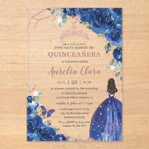 Quinceañera Birthday Royal Blue Floral Princess Acrylic