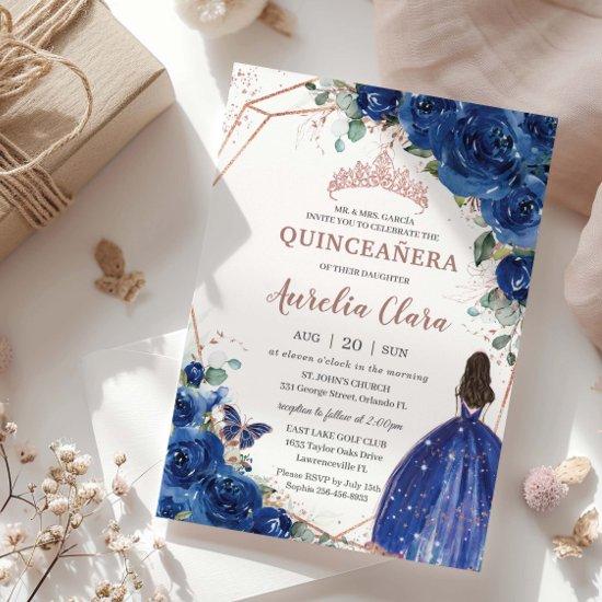 Quinceañera Birthday Royal Blue Floral Princess