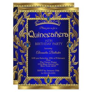 Quinceanera Birthday Royal Blue Jewel Tiara Gold
