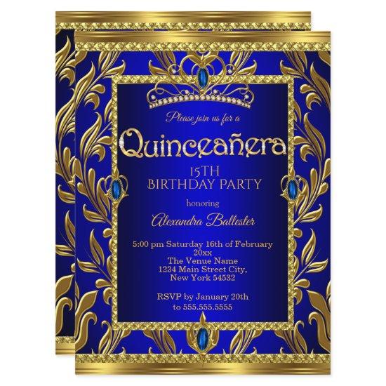 Quinceanera Birthday Royal Blue Jewel Tiara Gold