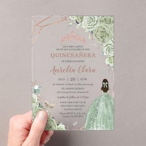 Quinceañera Birthday Sage Green Floral Rose Gold Acrylic