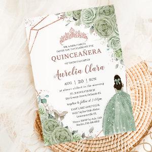 Quinceañera Birthday Sage Green Floral Rose Gold