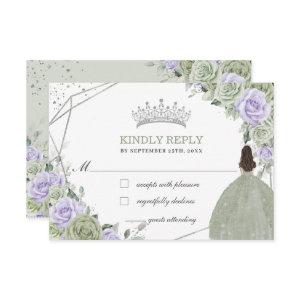 Quinceañera Birthday Sage Green Lavender Floral RSVP Card