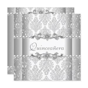 Quinceañera Birthday Silver White Pearl Lace