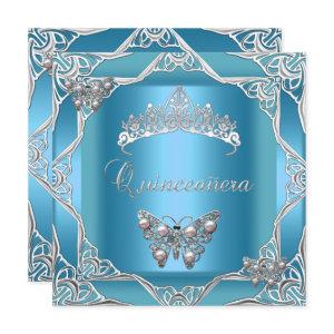Quinceanera Birthday Teal Silver Tiara Butterfly
