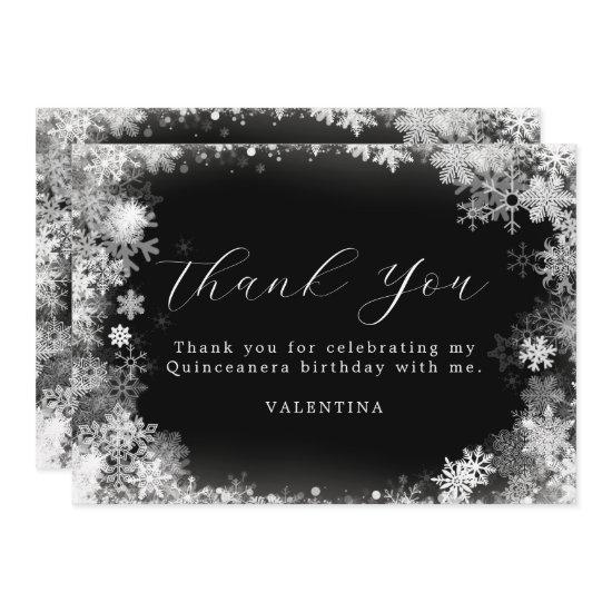 Quinceanera Birthday Winter Wonderland Snowflake Thank You Card