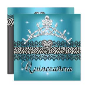 Quinceanera Birthday Zebra Teal Blue Black White