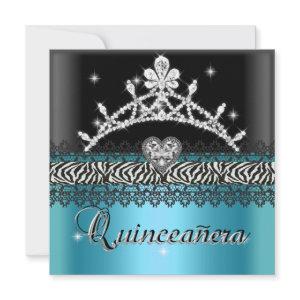 Quinceanera Birthday Zebra Teal Blue Black White