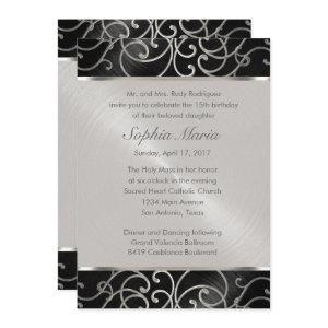 Quinceanera Black and Silver Filigree Swirls