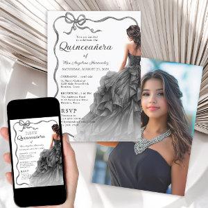 Quinceañera Black Dress Scalloped Ribbon Bow Photo