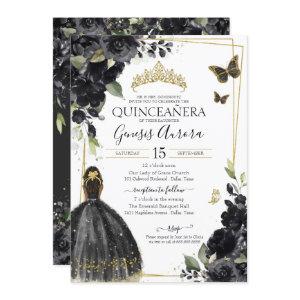 Quinceañera Black Floral Butterfly, Girl in Dress