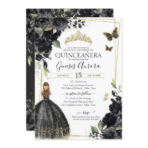 Quinceañera Black Floral Butterfly, Girl in Dress