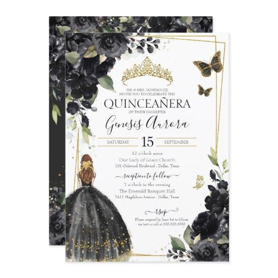 Quinceañera Black Floral Butterfly, Girl in Dress