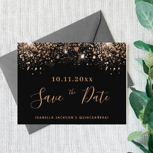 Quinceanera black glitter budget save the date flyer