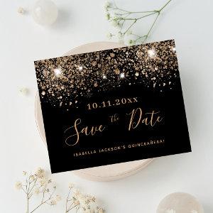 Quinceanera black glitter budget save the date flyer
