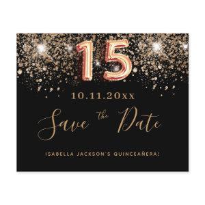 Quinceanera black glitter budget save the date flyer