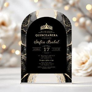 Quinceañera Black Gold Agate Elegant Acrylic