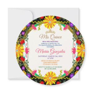 Quinceanera Black Gold Colorful Floral Birthday