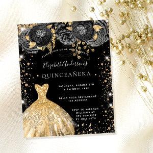 Quinceanera black gold dress floral  flyer