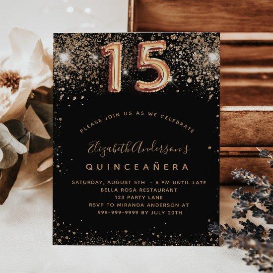 Quinceanera black gold glitter budget  flyer
