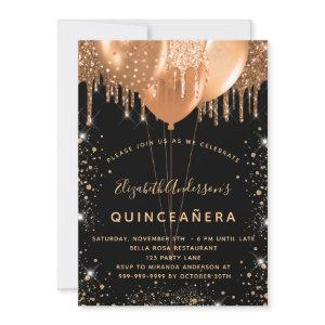 Quinceanera black gold glitter dust balloons 15th