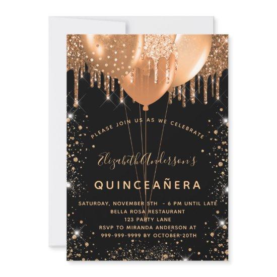 Quinceanera black gold glitter dust balloons 15th