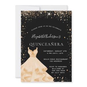 Quinceanera black gold glitter dust dress