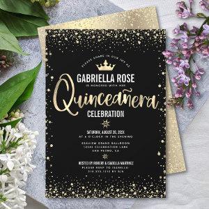 Quinceañera Black Gold Glitter Foil Princess Crown