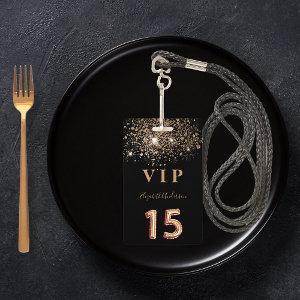 Quinceanera black gold glitter VIP  Badge