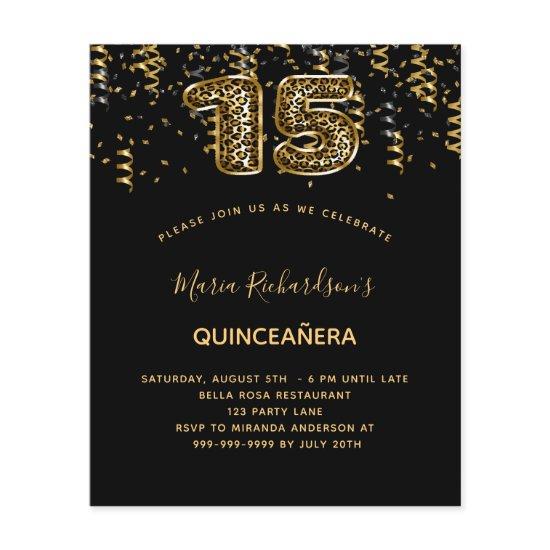 Quinceanera black gold leopard print