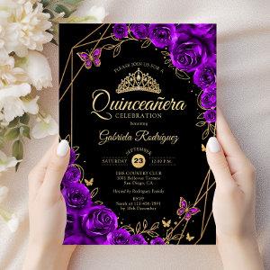 Quinceanera Black Gold Purple Floral