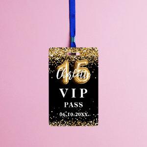 Quinceanera black gold vip party pass badge