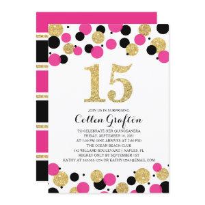 Quinceanera Black Hot Pink Gold Glitter Confetti