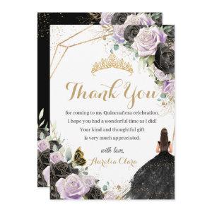 Quinceañera Black Lilac Floral Dress Princess  Thank You Card
